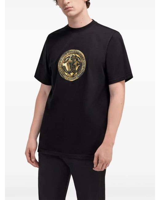 Roberto Cavalli Black Bandana-Print Cotton T-Shirt for men