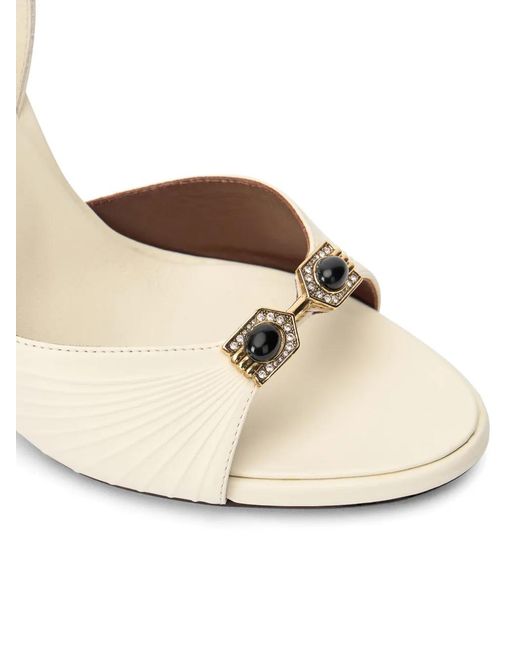 Roberto Cavalli White Jewelled-Buckle Snake-Detail Sandals