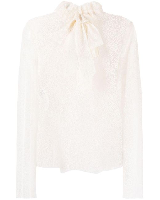 Philosophy Di Lorenzo Serafini White Floral-Lace Sheer Blouse