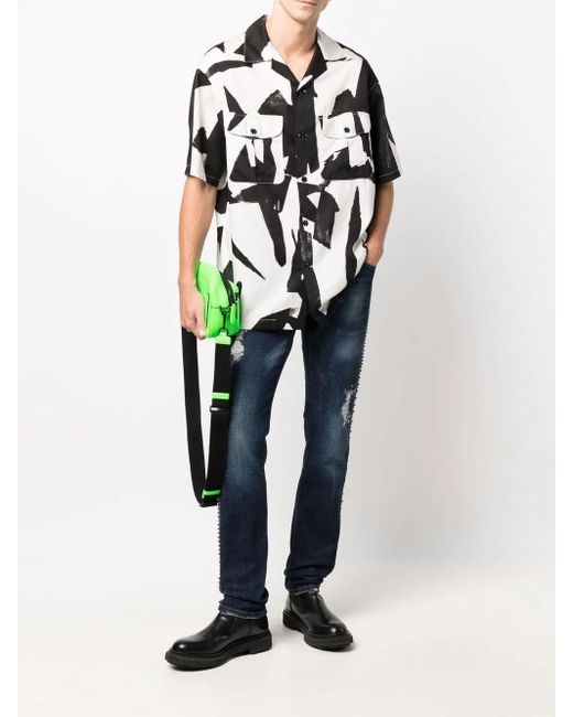 Philipp Plein Blue Distressed Dark Straight Jeans With Metallic Accents for men