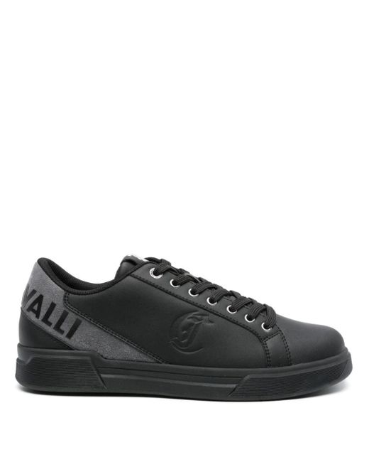 Just Cavalli Black Logo-embossed Leather Sneakers for men