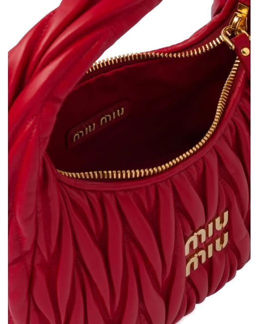 Miu Miu Red Mini Wander Matelassé Shoulder Bag