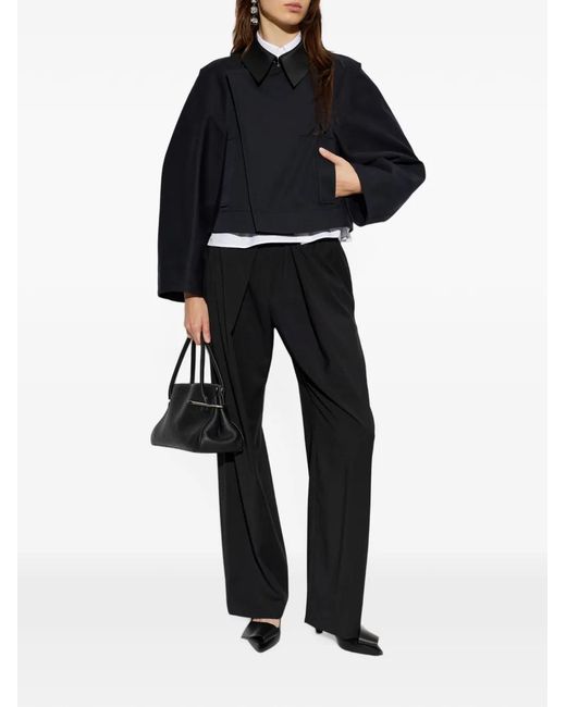 Givenchy Blue Leather-Collar Asymmetric Jacket