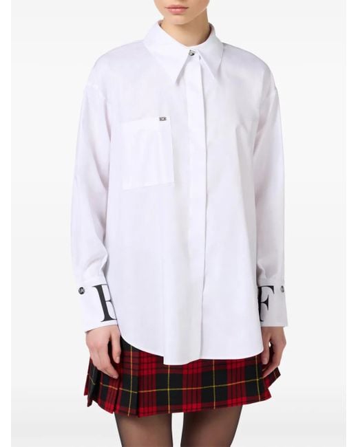 Elisabetta Franchi White Logo-Print Cotton Shirt