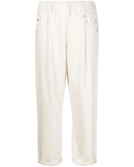 Brunello Cucinelli White Straight-Leg Cropped Trousers