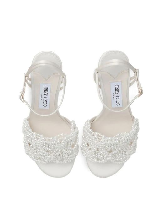 Sandalias de piel con tacón de 85 mm Jimmy Choo de color White