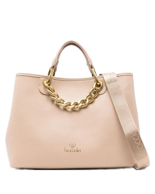 Braccialini Chain-detail Leather Tote Bag Natural