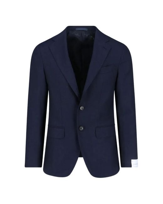 Caruso Blue Pocket Buttoned Blazer for men