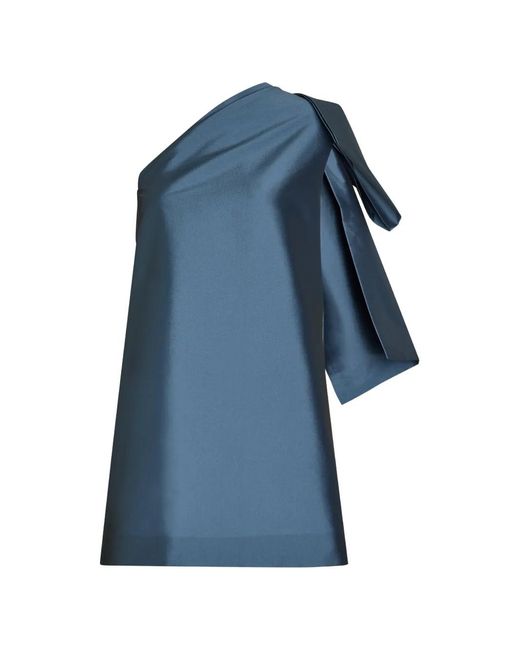 BERNADETTE Blue One-Shoulder Bow-Detail Mini Dress