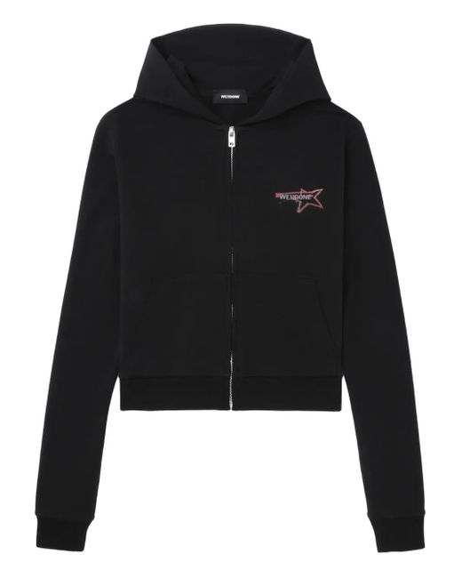 we11done Black Star-Print Zip-Up Hoodie