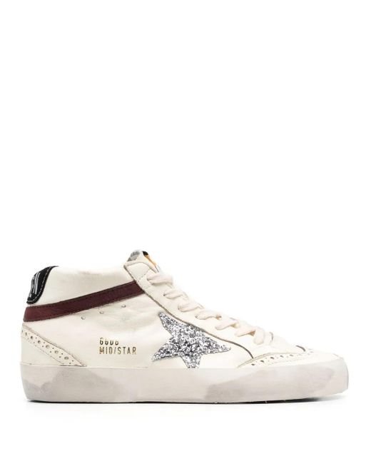 Golden Goose Deluxe Brand White Mid Star Nappa Leather Upper Glitter Star Suede Heel Nabuk Wave