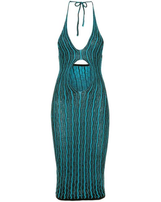 Isa Boulder Blue Cactus Cut-out Striped Dress