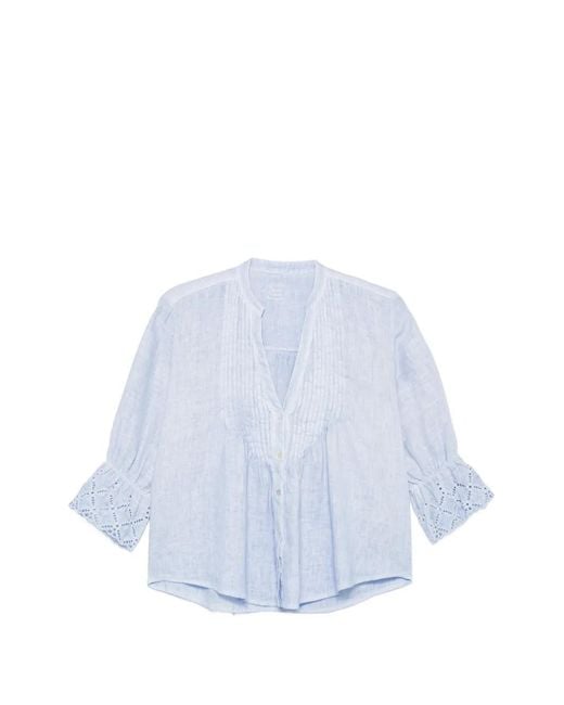 120% Lino Blue Broderie-Anglaise Pintuck Blouse