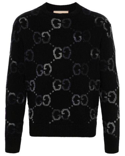 Pull GG en maille intarsia Gucci en coloris Black