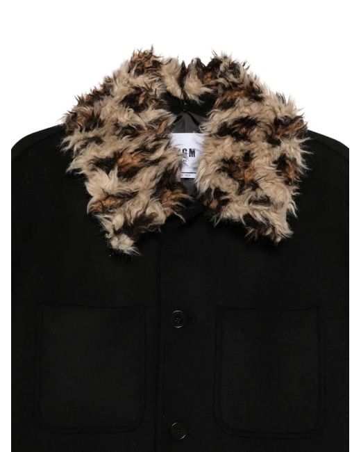 MSGM Black Faux-Fur Collar Jacket for men
