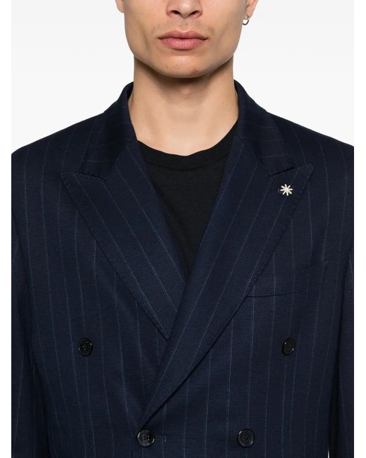 Manuel Ritz Blue Double-Breasted Striped Suit for men
