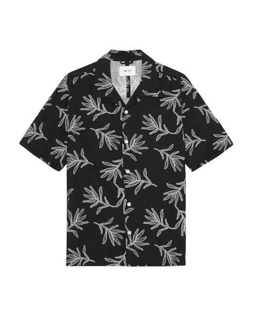 NN07 Black Ole Leaf-Print Short-Sleeve Shirt for men