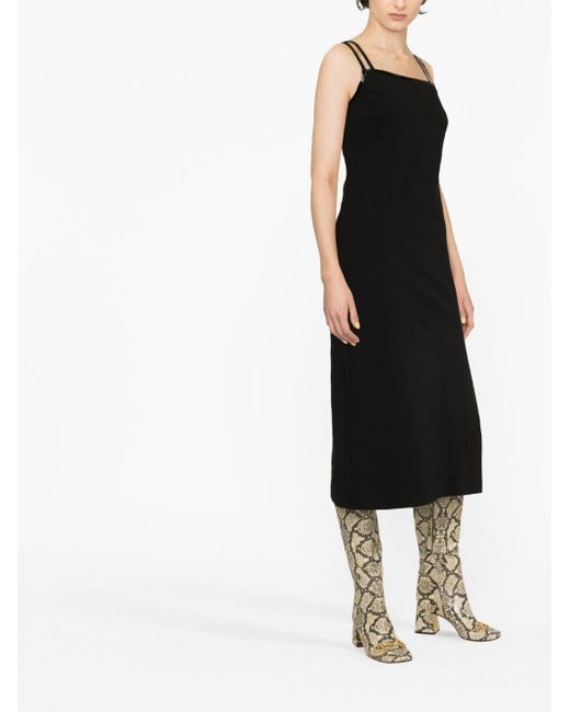 Gucci Black Jersey Midi Dress With Crystal G Square