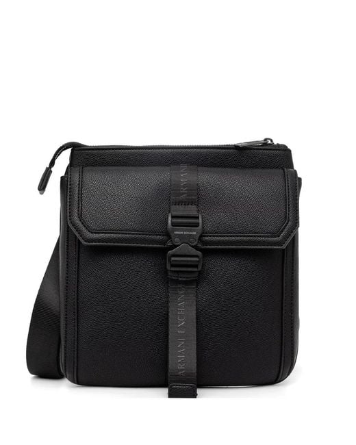 ARMANI EXCHANGE Black Logo-Tape Buckle-Fastening Messenger Bag for men