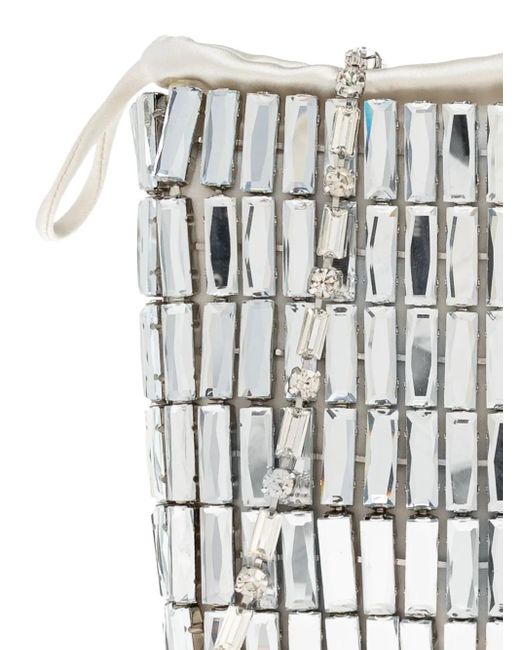 Self-Portrait White Crystal-Embellished Drawstring Tote Bag