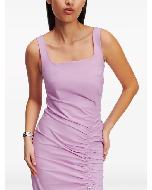 Karl Lagerfeld Purple Gathered-Detail Midi Dress