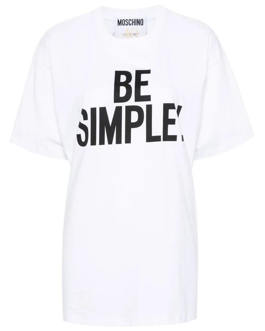 Moschino White Slogan-Print Cotton T-Shirt