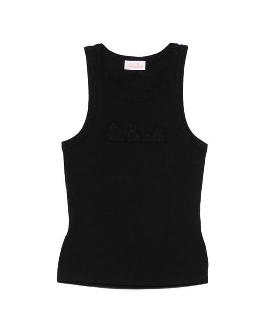 Mc2 Saint Barth Black Ada Logo-Patch Ribbed Tank Top