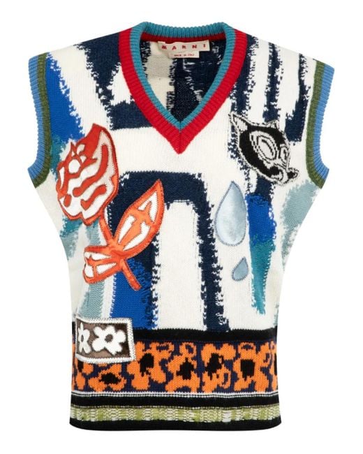 Maglione Con Scollo A V di Marni in Blue