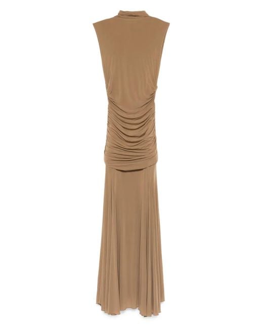 Magda Butrym Natural High-Neck Draped Maxi Dress