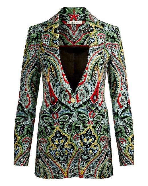 Alice + Olivia Green Breann Paisley Longline Blazer