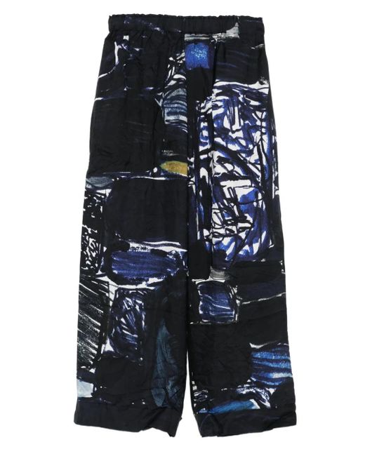 Daniela Gregis Blue Abstract-Print Elasticated-Waist Trousers