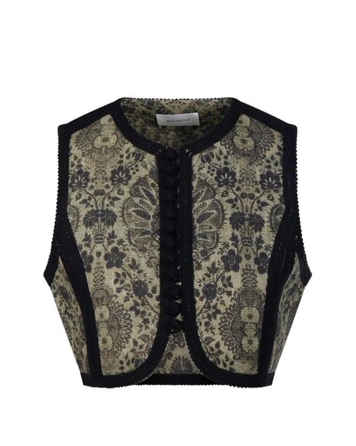 Into The East Black Palmett Damask-Pattern Braided-Trim Jacket