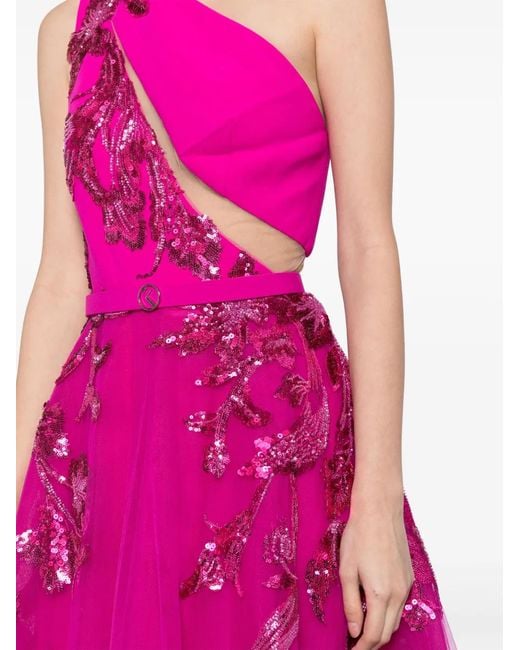 Saiid Kobeisy Pink One-Shoulder Beaded Gown