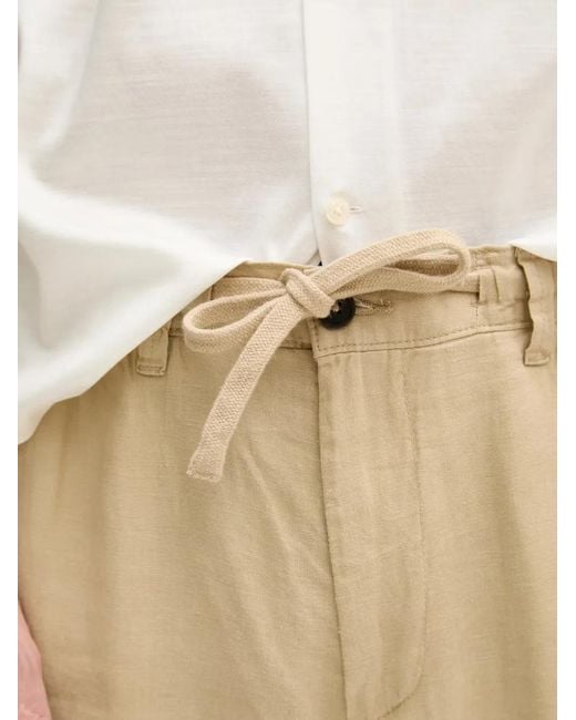 Benetton Natural Drawstring-Waist Linen Trousers for men