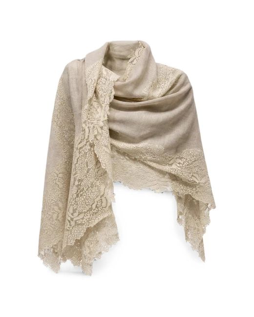 PAHIESA FORMENTERA White Lace-Trim Cashmere Scarf