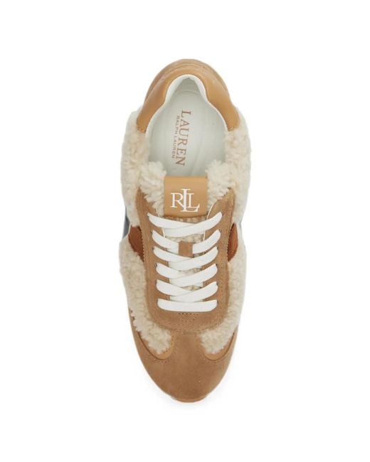 Ralph Lauren Multicolor Shearling-Trim Suede Sneakers