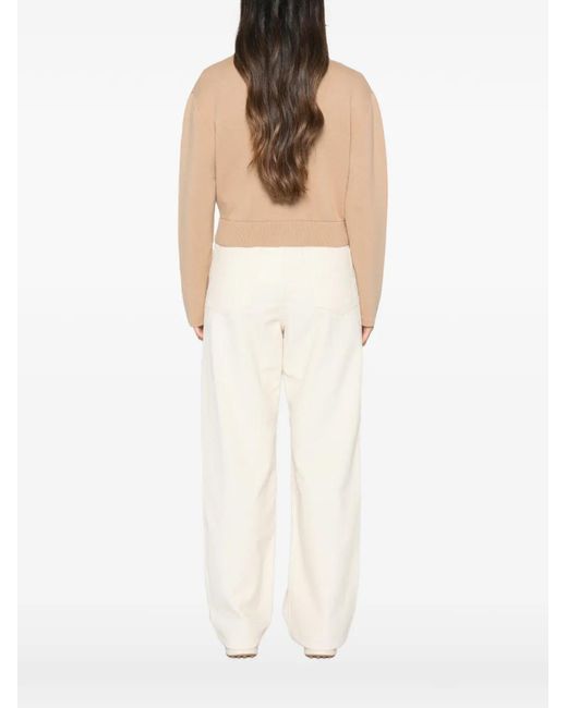Allude Natural Zip-Up Ribbed-Trim Cardigan