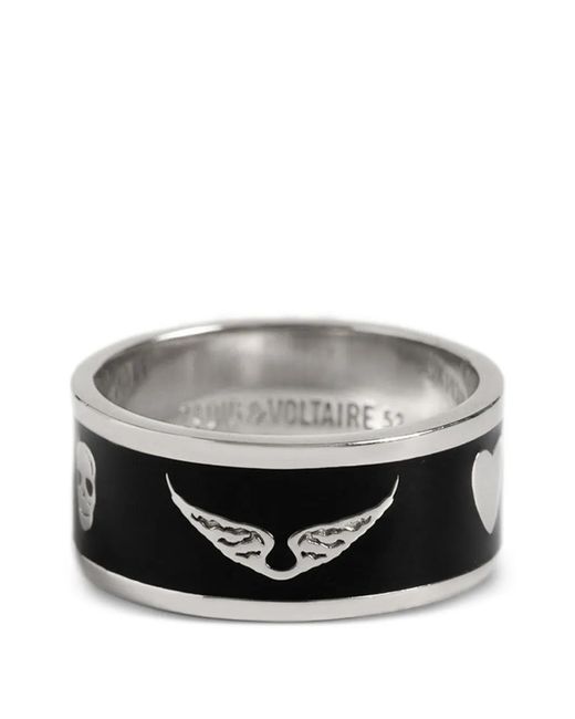 Zadig & Voltaire Gray Skull-Motif Heart-Print Rings