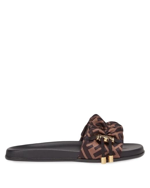 Fendi Brown Logo Slide Sandals