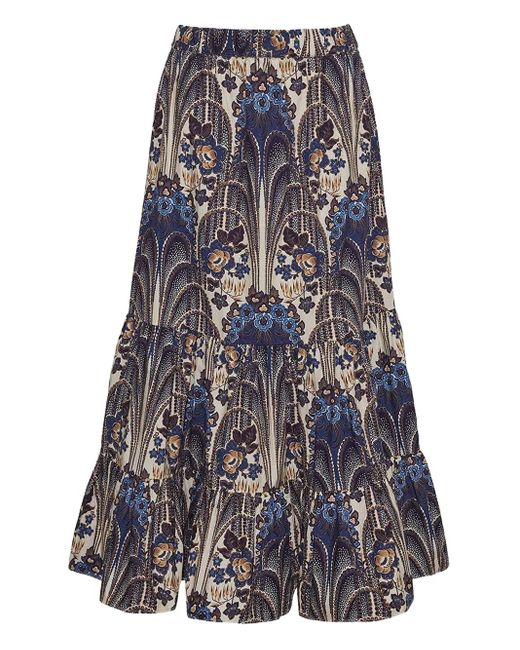 Cara Cara Blue Chase Printed Tiered Midi Skirt