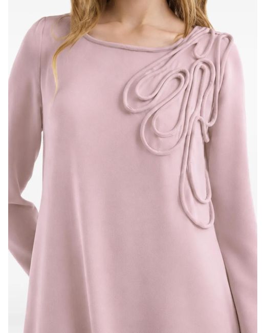Gemy Maalouf Pink Cord-Appliqué Long-Sleeve Dress