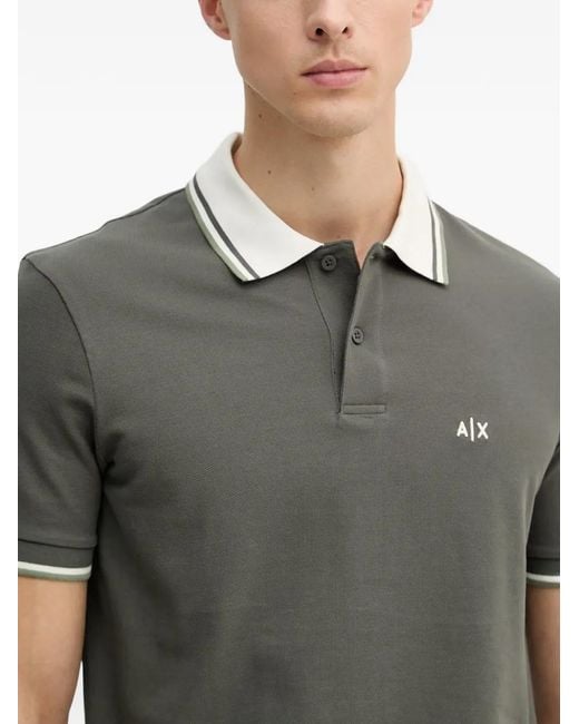 ARMANI EXCHANGE Gray Logo-Embroidered Tipped Polo Shirt for men