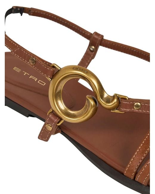 Etro Brown Strappy Leather Flat Sandals