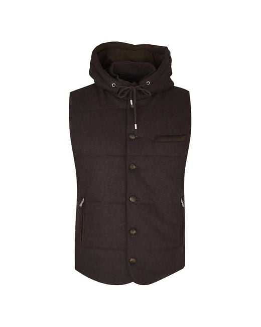 Gran Sasso Black Hooded Quilted Gilet for men