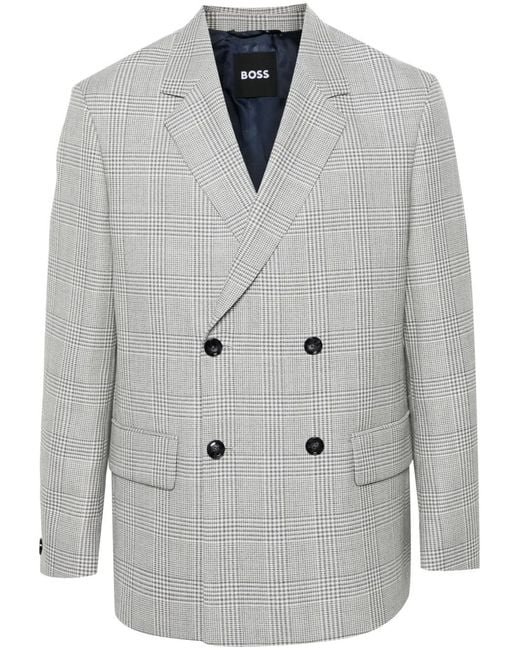 Boss Gray Tartan-Check Blazer for men