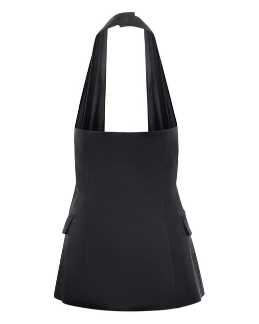 Genny Black Halterneck Flap-Pocket Top