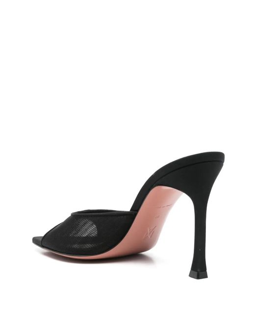 AMINA MUADDI Black Mesh And Nappa Leather Alexa Mesh Slipper 95 With Oblique Almond Toe.<Br