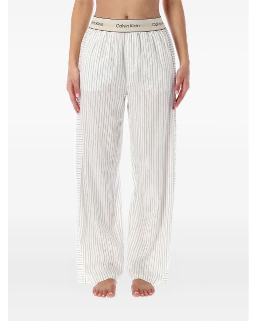Pantaloni Pigiama A Righe di Calvin Klein in White