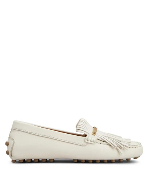 Tod's White Fringed Leather Loafers