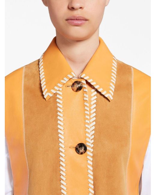 Marni Orange Striped Whipstitch-trim Leather Waistcoat